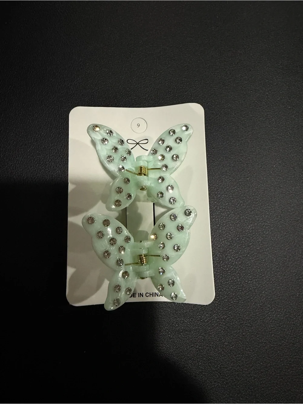 Rhinestone Butterfly Hair Clips — Mint Green (Set of 2)